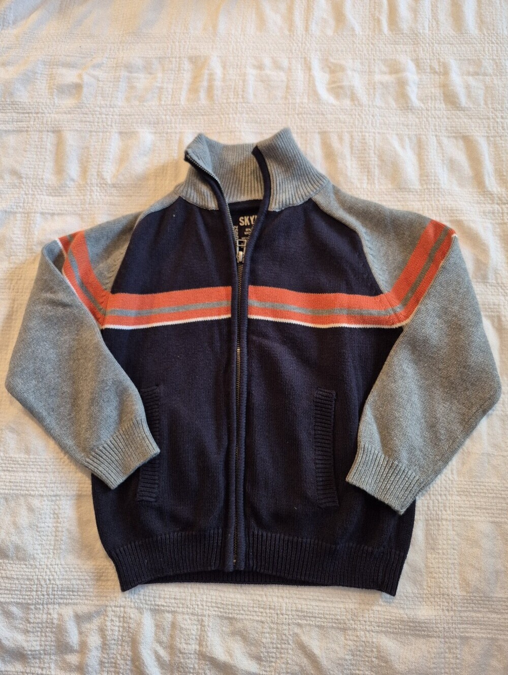 Skyhawk boys size 6 sweater full zipper blue orange gray EUC